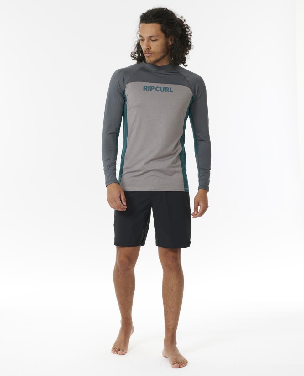 Rip Curl Drive UV Long Sleeve Rash Vest GREY MARLE, DEEP OCEAN, BLACK ...