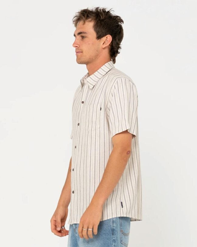 Rusty Pinstripe Ss Shirt White. Rusty Shirts - Short Sleeve in Mens Shirts - Short Sleeve & Mens Shirts. Code: WSM1152