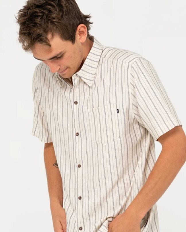 Rusty Pinstripe Ss Shirt White. Rusty Shirts - Short Sleeve in Mens Shirts - Short Sleeve & Mens Shirts. Code: WSM1152