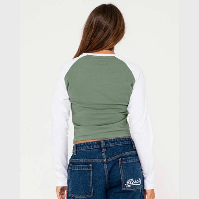 Rusty Heritage Long Sleeve Ragl Sage Leaf. Rusty Tees - Long Sleeve in Womens Tees - Long Sleeve & Womens T-shirts & Singlets. Code: TTL1347