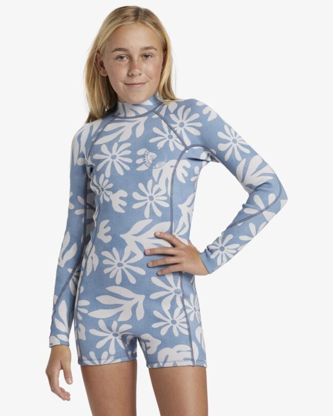 Billabong Girls 6-16 2/2mm Spring Fever Natural Back Zip Long Sleeve Springsuit Blue Shadow. Billabong Springsuits in Girls Springsuits & Girls Wetsuits. Code: ABGW400107
