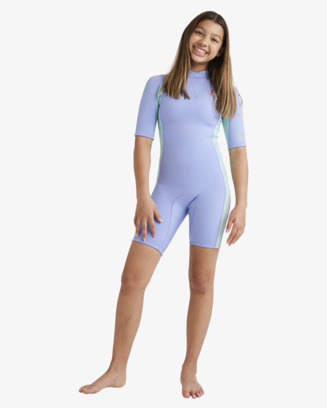 Billabong Girls 6-16 2/2mm Foil Front Zip Short Sleeve Springsuit Cosmic Blue. Billabong Springsuits in Girls Springsuits & Girls Wetsuits. Code: ABGW400108