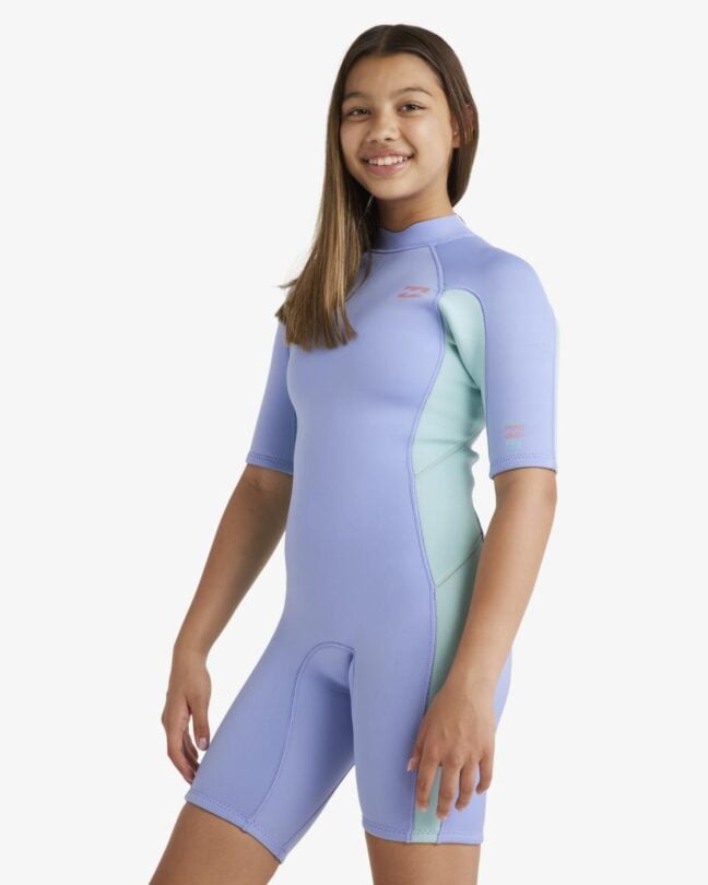 Billabong Girls 6-16 2/2mm Foil Front Zip Short Sleeve Springsuit Cosmic Blue. Billabong Springsuits in Girls Springsuits & Girls Wetsuits. Code: ABGW400108