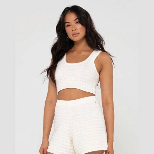 Rusty Elba Knit Crop Top Snow. Rusty Singlets & Tanks in Womens Singlets & Tanks & Womens T-shirts & Singlets. Code: FSL0673