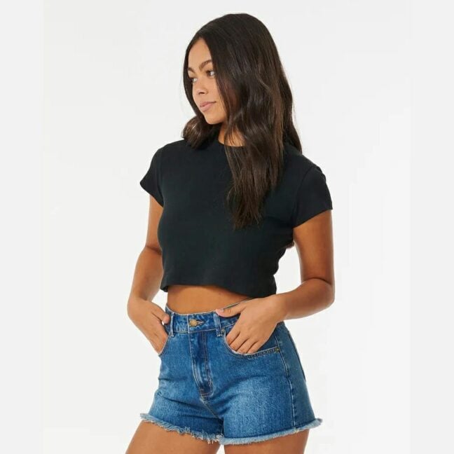 Rip Curl Classic Ribbed Tee Black. Rip Curl Tees in Womens Tees & Womens T-shirts & Singlets. Code: 08AWTE