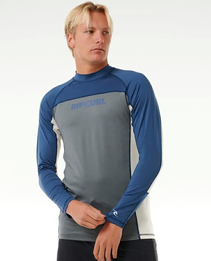 Rip Curl Drive UV Long Sleeve Rash Vest GREY MARLE, WASHED NAVY