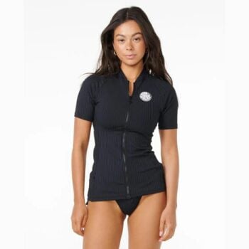 Rip Curl Premium Surf Zip Through Short Sleeve Rash Vest Black. Rip Curl Rashvests in Womens Rashvests & Womens Wetsuits. Code: 16HWRV