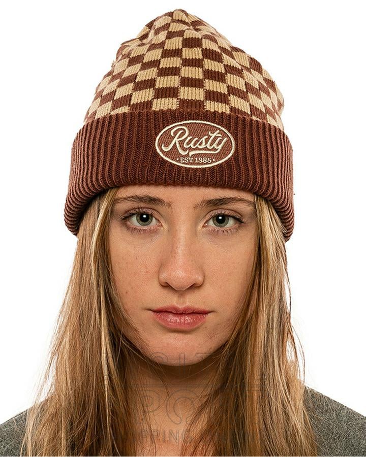 Rusty Check Mate Beanie Brown. Rusty Beanies And Scarves in Womens Beanies And Scarves & Womens Headwear. Code: HBL0333