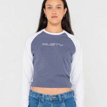 Rusty Tekky Long Sleeve Raglan China Blue. Rusty Tees - Long Sleeve in Womens Tees - Long Sleeve & Womens T-shirts & Singlets. Code: TTL1403