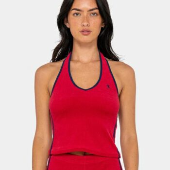 Rusty Bodhi Towelling Halter Ne Red. Rusty Tees in Womens Tees & Womens T-shirts & Singlets. Code: SCL0451