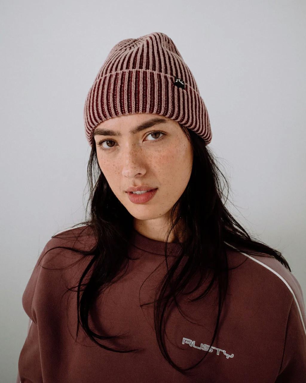 Rusty Pixel Beanie Burgundy. Rusty Beanies And Scarves in Womens Beanies And Scarves & Womens Headwear. Code: HBL0345
