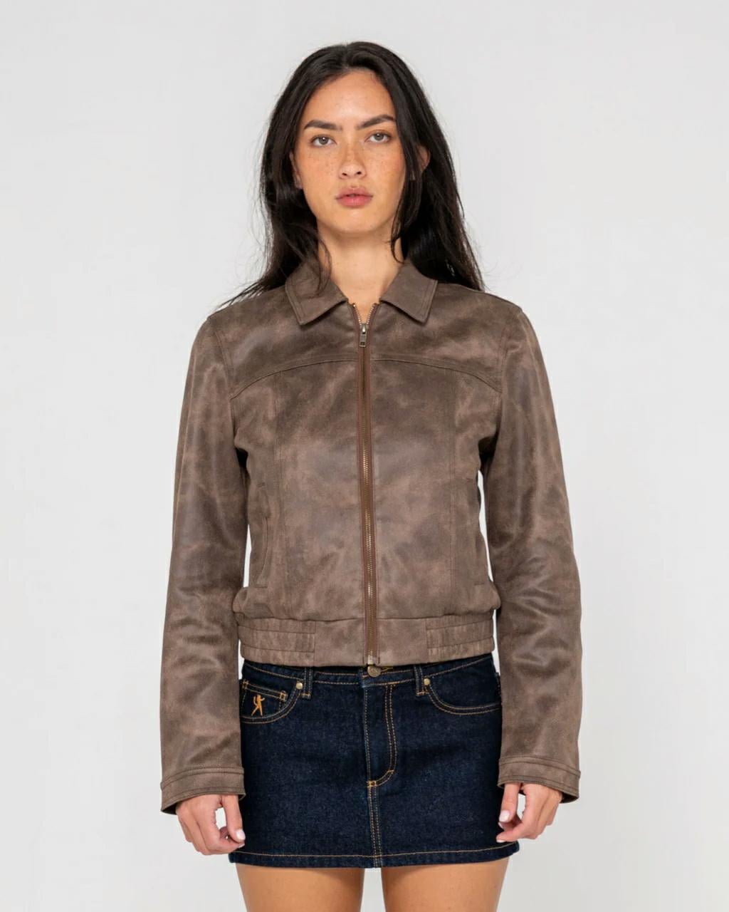 Rusty Lizzy Faux Leather Fitted Ash Brown. Rusty Jackets in Womens Jackets & Womens Jackets, Jumpers & Knits. Code: JKL0513