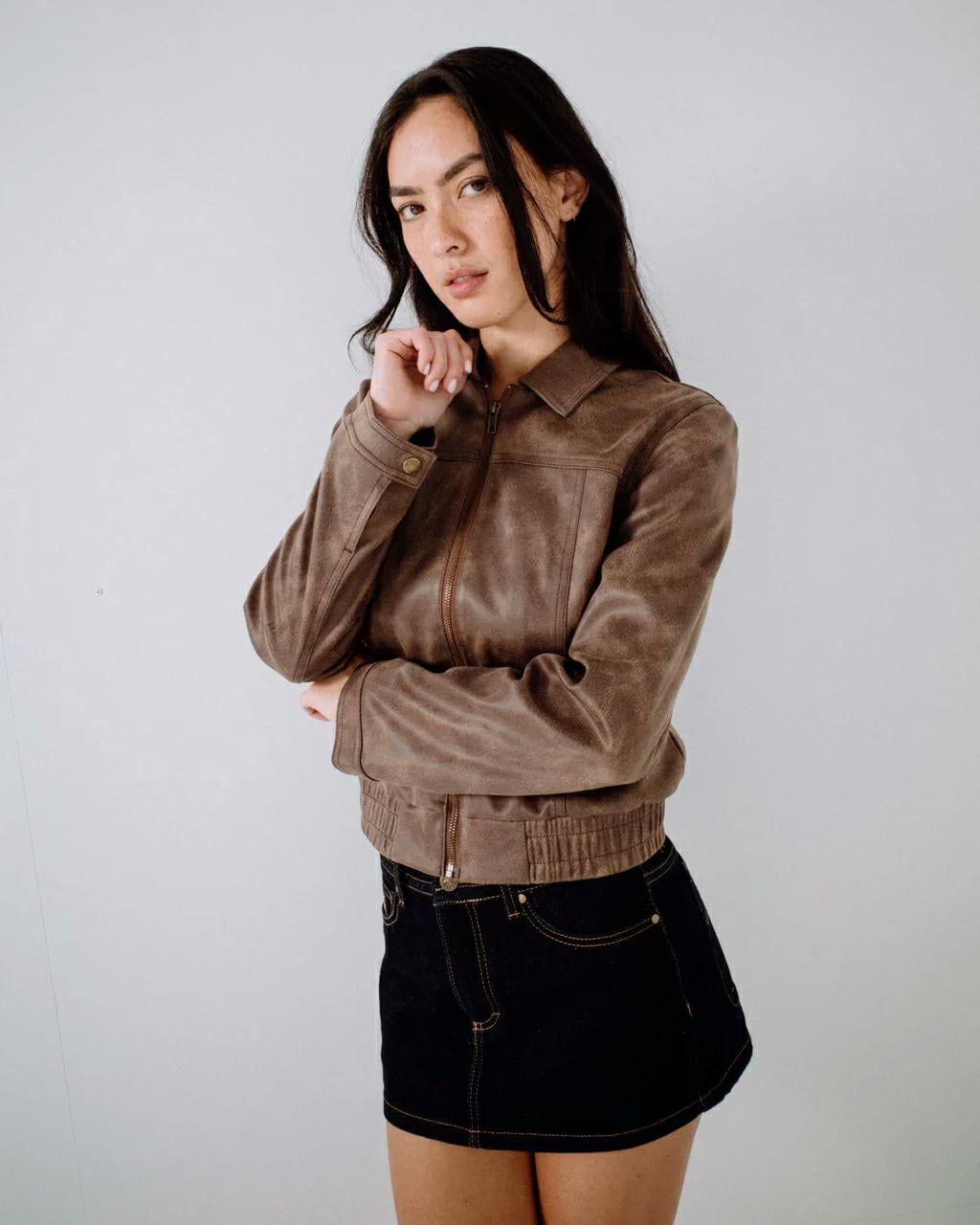 Rusty Lizzy Faux Leather Fitted Ash Brown. Rusty Jackets in Womens Jackets & Womens Jackets, Jumpers & Knits. Code: JKL0513