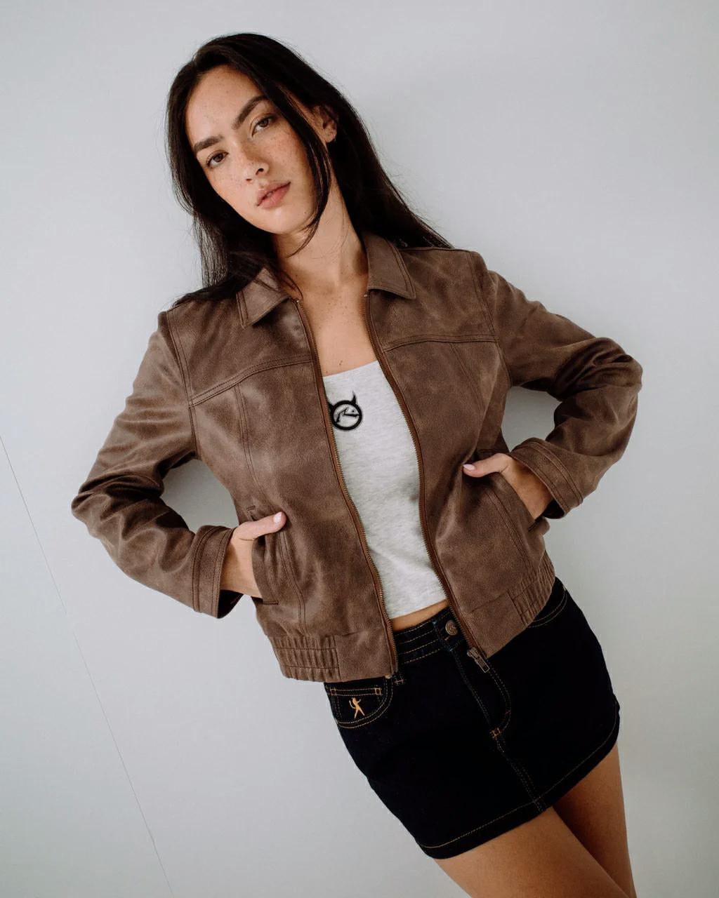 Rusty Lizzy Faux Leather Fitted Ash Brown. Rusty Jackets in Womens Jackets & Womens Jackets, Jumpers & Knits. Code: JKL0513