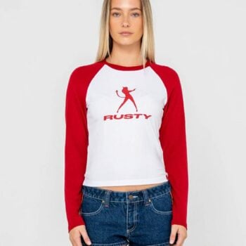 Rusty Devil Raglan L/s Sleeve F White. Rusty Tees - Long Sleeve in Womens Tees - Long Sleeve & Womens T-shirts & Singlets. Code: TTL1469