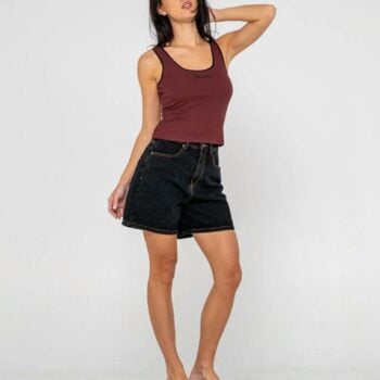 Rusty Cyprus High Denim Short Black Out. Rusty Walkshorts - Fitted Waist in Womens Walkshorts - Fitted Waist & Womens Shorts. Code: WKL0717
