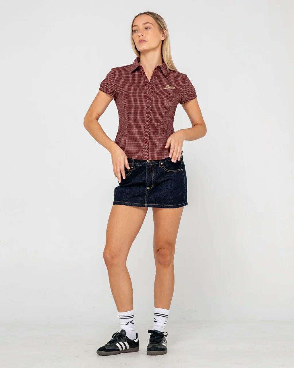 Rusty Missy May Check Shirt Burgundy. Rusty Shirts - Short Sleeve in Womens Shirts - Short Sleeve & Womens Shirts. Code: WSL0872