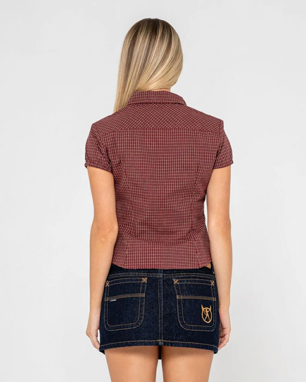 Rusty Missy May Check Shirt Burgundy. Rusty Shirts - Short Sleeve in Womens Shirts - Short Sleeve & Womens Shirts. Code: WSL0872