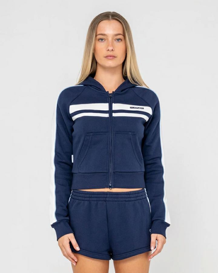 Rusty Retro Lines Zipthrough Ho Navy Blue. Rusty Hoodies in Womens Hoodies & Womens Jackets, Jumpers & Knits. Code: FTL0885