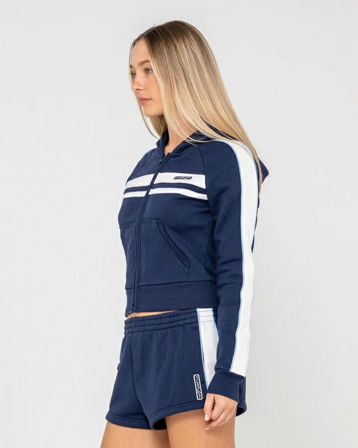 Rusty Retro Lines Zipthrough Ho Navy Blue. Rusty Hoodies in Womens Hoodies & Womens Jackets, Jumpers & Knits. Code: FTL0885