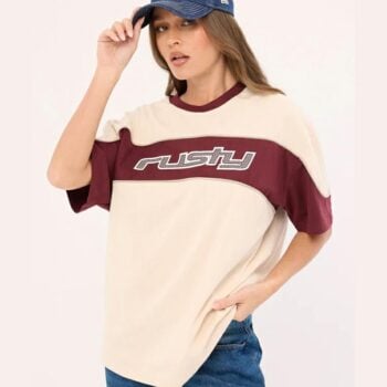 Rusty Kinetic Oversize Tee Cream / Burgundy. Rusty Tees in Womens Tees & Womens T-shirts & Singlets. Code: TTL1479