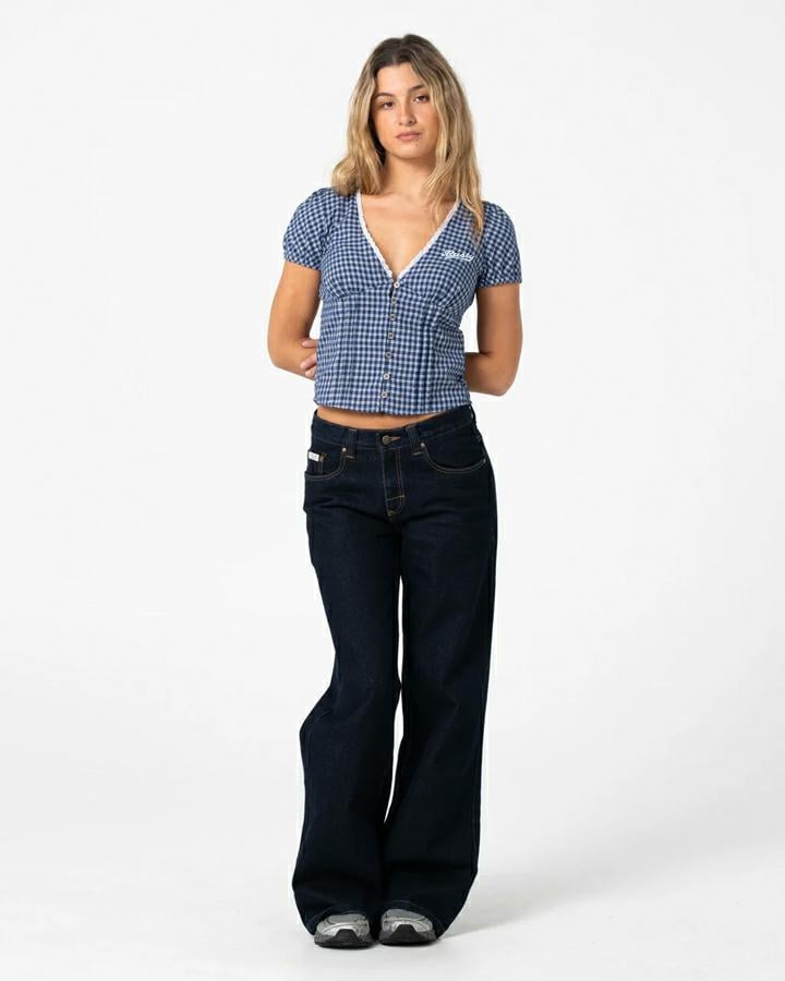 Rusty Peggy Sue Button Down Blo Blue Plaid. Rusty Shirts - Short Sleeve in Womens Shirts - Short Sleeve & Womens Shirts. Code: WSL0883