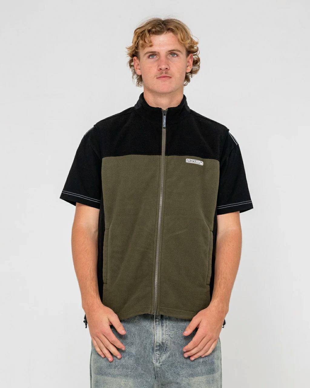 Rusty On The Run Tech Fleece Vest Army Green. Rusty Sweats in Mens Sweats & Mens Jackets, Jumpers & Knits. Code: FTM1121