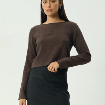 Afends Focus Seersucker Ls Top Coffee. Afends Tees - Long Sleeve in Womens Tees - Long Sleeve & Womens Tops. Code: W240068