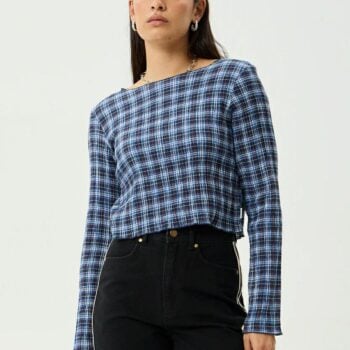 Afends Moutains Seersucker Top Navy. Afends Shirts - Long Sleeve in Womens Shirts - Long Sleeve & Womens Tops. Code: W262110