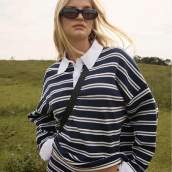 Afends Delta Knit Shirt Navy Stripe. Afends Shirts - Short Sleeve in Womens Shirts - Short Sleeve & Womens Tops. Code: W262560