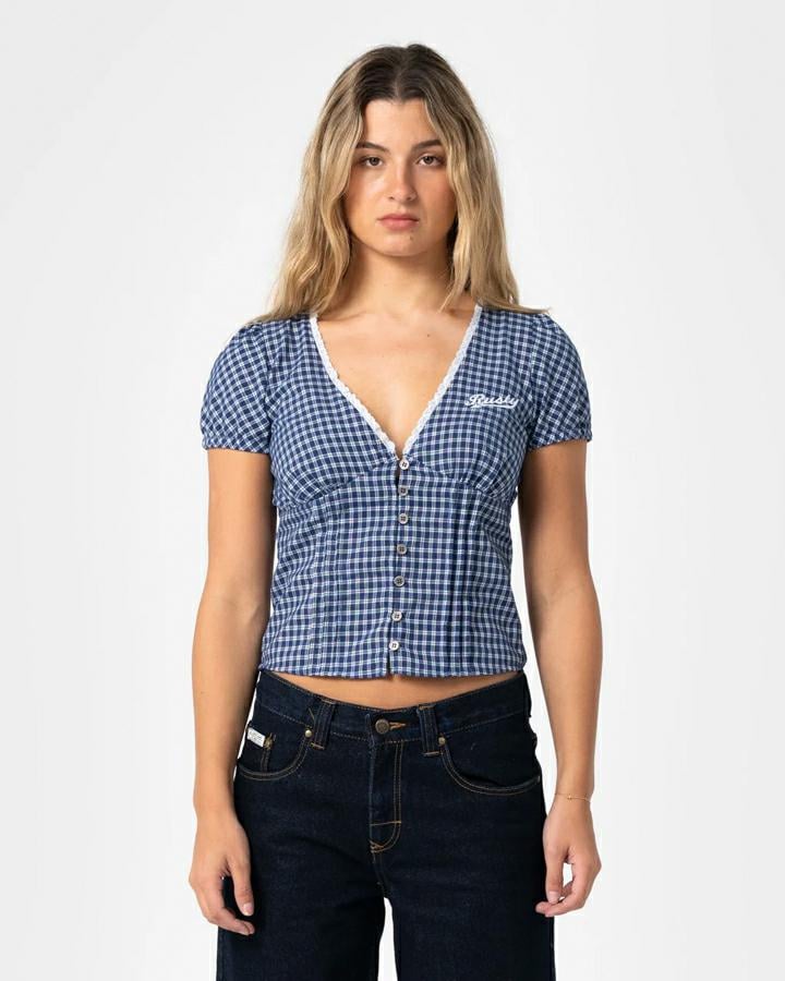 Rusty Peggy Sue Button Down Blo Blue Plaid. Rusty Shirts - Short Sleeve in Womens Shirts - Short Sleeve & Womens Shirts. Code: WSL0883