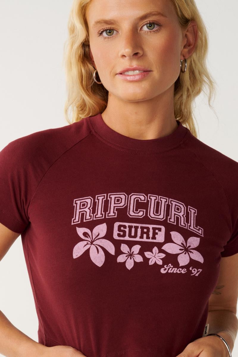 Rip Curl Retro Swell Baby Tee Dark Plum. Rip Curl Tees in Womens Tees & Womens T-shirts & Singlets. Code: 0P6WTE