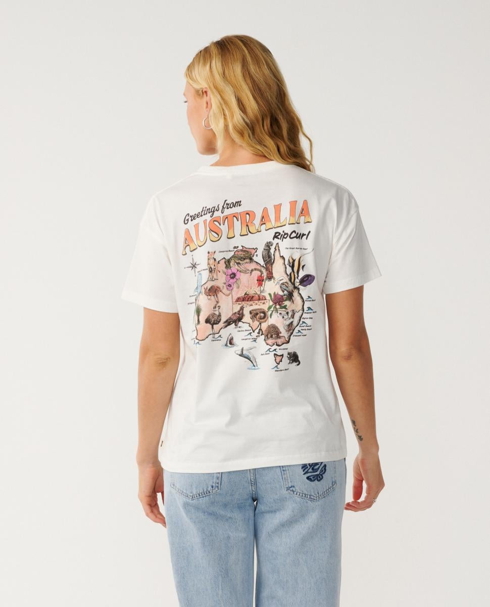 Rip Curl Greetings From Aus Relaxe Bone. Rip Curl Tees in Womens Tees & Womens T-shirts & Singlets. Code: 0QAWTE
