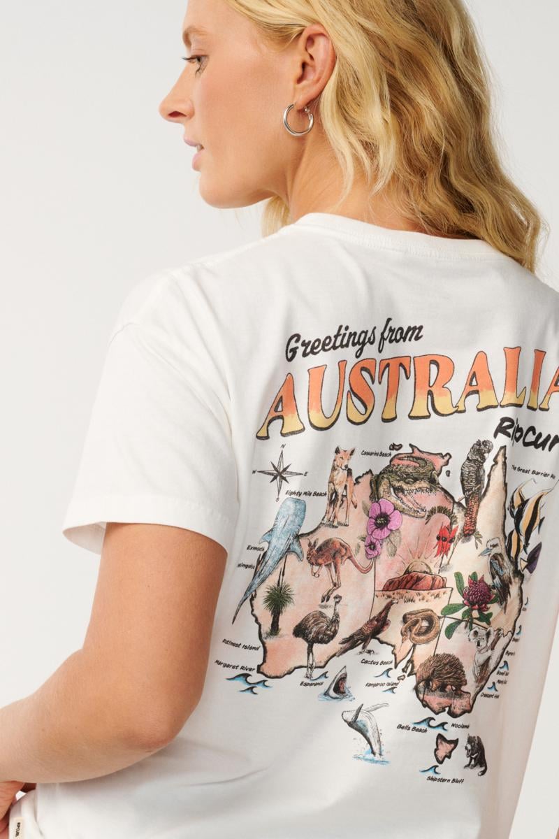 Rip Curl Greetings From Aus Relaxe Bone. Rip Curl Tees in Womens Tees & Womens T-shirts & Singlets. Code: 0QAWTE