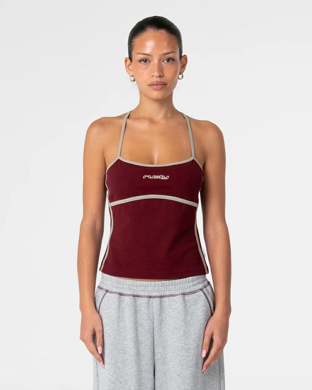 Rusty Freo King Fitted Top Burgundy. Rusty Tees in Womens Tees & Womens T-shirts & Singlets. Code: FSL0766