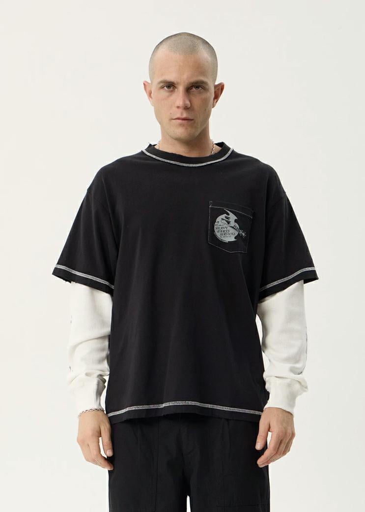 Afends Layered Waffle Ls Tee Stone Black. Afends Tees - Long Sleeve in Mens Tees - Long Sleeve & Mens T-shirts & Singlets. Code: M263060