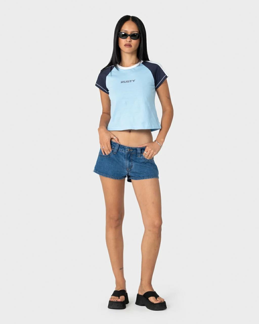 Rusty Bradley Mini Cap Sleeve T Retro Blue. Rusty Tees in Womens Tees & Womens T-shirts & Singlets. Code: TTL1428