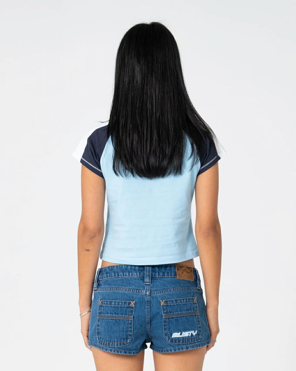 Rusty Bradley Mini Cap Sleeve T Retro Blue. Rusty Tees in Womens Tees & Womens T-shirts & Singlets. Code: TTL1428