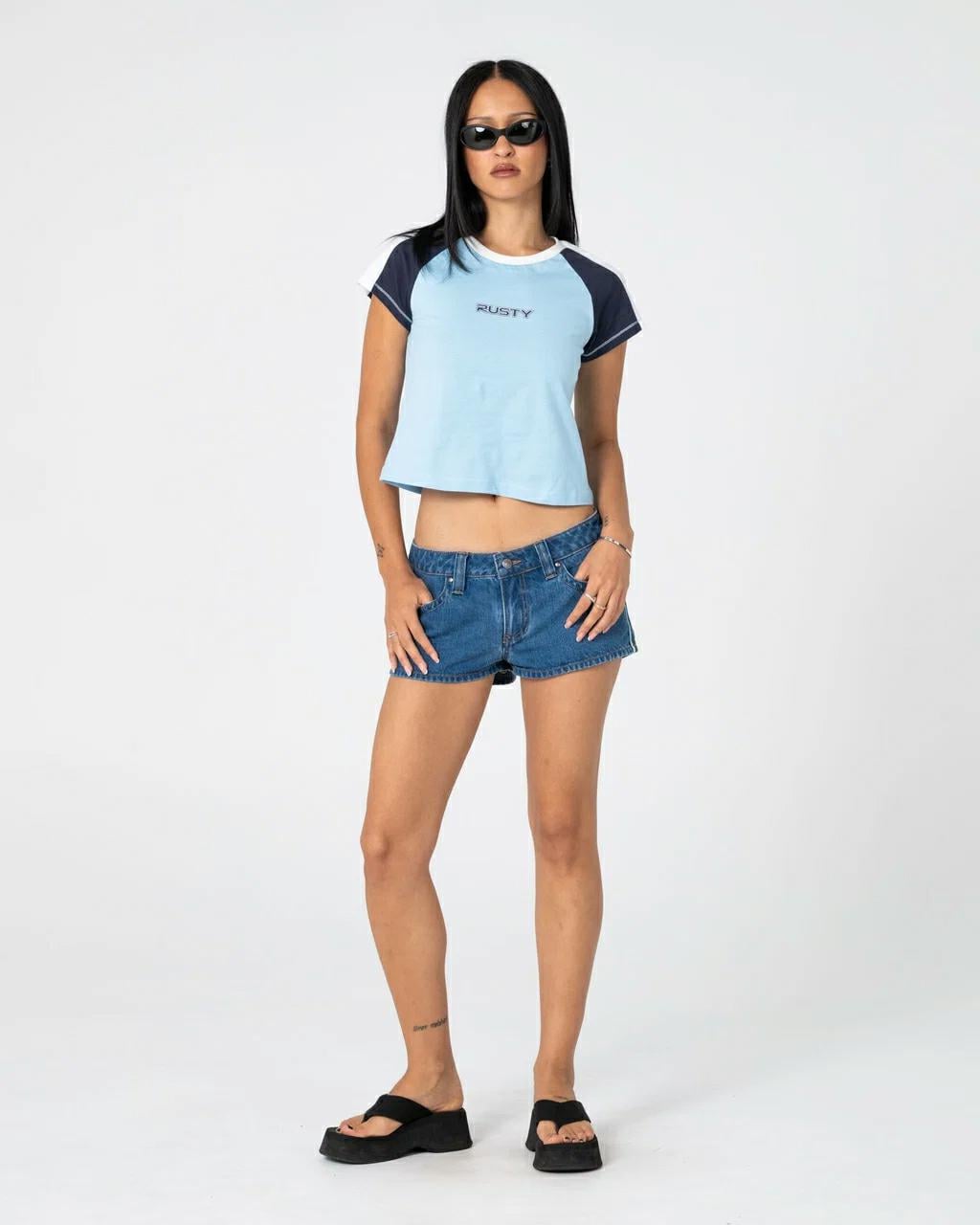 Rusty Bradley Mini Cap Sleeve T Retro Blue. Rusty Tees in Womens Tees & Womens T-shirts & Singlets. Code: TTL1428