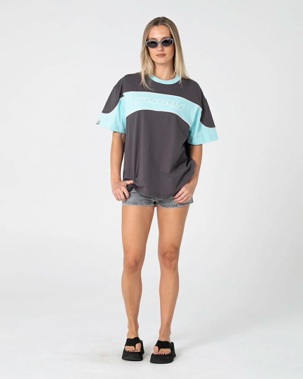 Rusty Kinetic Oversize Tee Carbon / Aqua. Rusty Tees in Womens Tees & Womens T-shirts & Singlets. Code: TTL1479