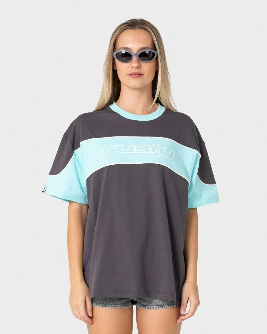 Rusty Kinetic Oversize Tee Carbon / Aqua. Rusty Tees in Womens Tees & Womens T-shirts & Singlets. Code: TTL1479