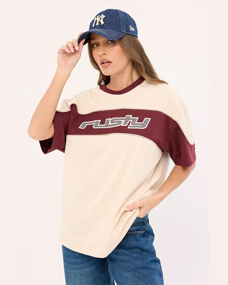 Rusty Kinetic Oversize Tee Cream / Burgundy. Rusty Tees in Womens Tees & Womens T-shirts & Singlets. Code: TTL1479