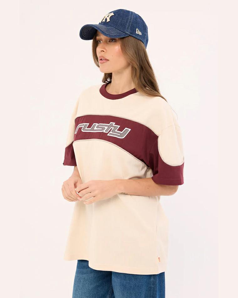 Rusty Kinetic Oversize Tee Cream / Burgundy. Rusty Tees in Womens Tees & Womens T-shirts & Singlets. Code: TTL1479