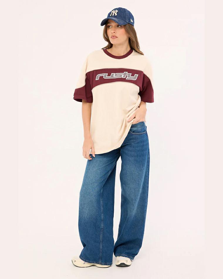 Rusty Kinetic Oversize Tee Cream / Burgundy. Rusty Tees in Womens Tees & Womens T-shirts & Singlets. Code: TTL1479