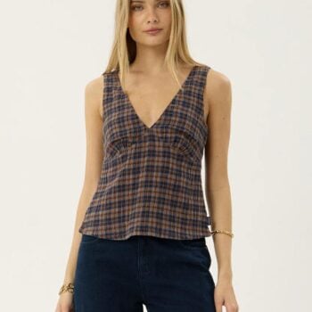 Afends Giselle Seersucker Top Shev Indigo Check. Afends Fashion Tops in Womens Fashion Tops & Womens T-shirts & Singlets. Code: W263102