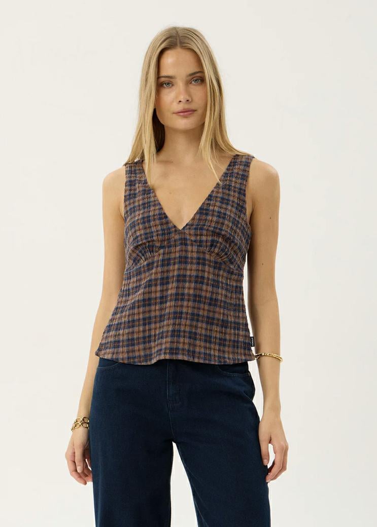 Afends Giselle Seersucker Top Shev Indigo Check. Afends Fashion Tops in Womens Fashion Tops & Womens T-shirts & Singlets. Code: W263102