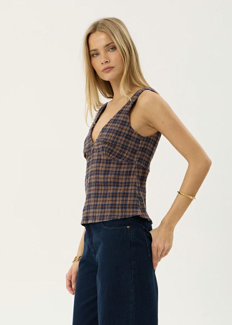 Afends Giselle Seersucker Top Shev Indigo Check. Afends Fashion Tops in Womens Fashion Tops & Womens T-shirts & Singlets. Code: W263102