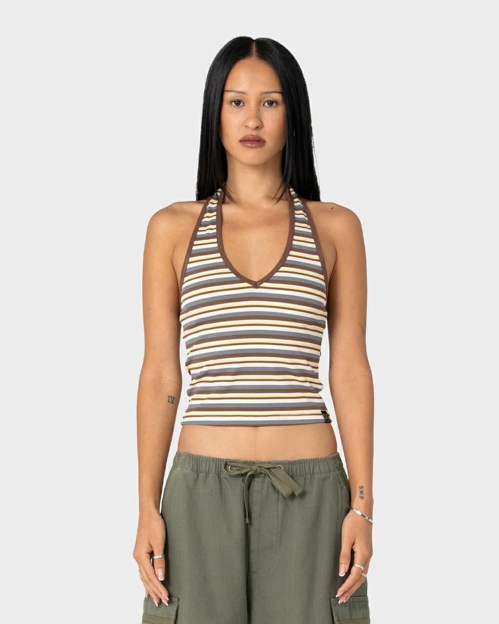 Rusty Halley Halter Top Retro Amber Stripe. Rusty Tees in Womens Tees & Womens T-shirts & Singlets. Code: FSL0759