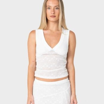 Rusty Roma Low V Lace Top White. Rusty Tees in Womens Tees & Womens T-shirts & Singlets. Code: FSL0785