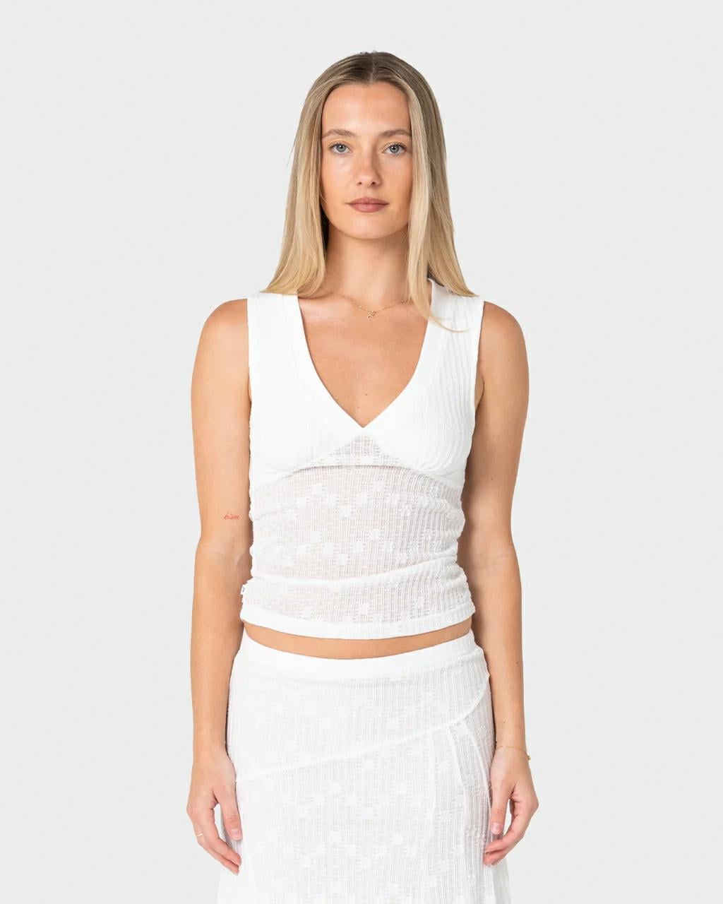 Rusty Roma Low V Lace Top White. Rusty Tees in Womens Tees & Womens T-shirts & Singlets. Code: FSL0785